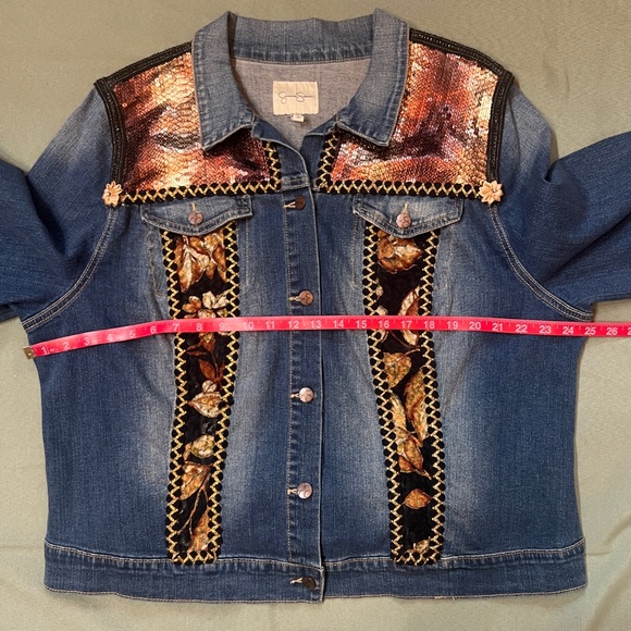 Upcycled Denim Jean Jacket Jessica Simpson Sz 3X Hand Embellished OOAK EUC - Picture 12 of 16